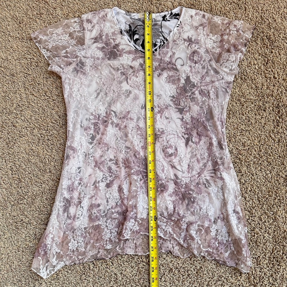 Lace Overlay Short Sleeve Top in Light Lavender - Picture 14 of 15